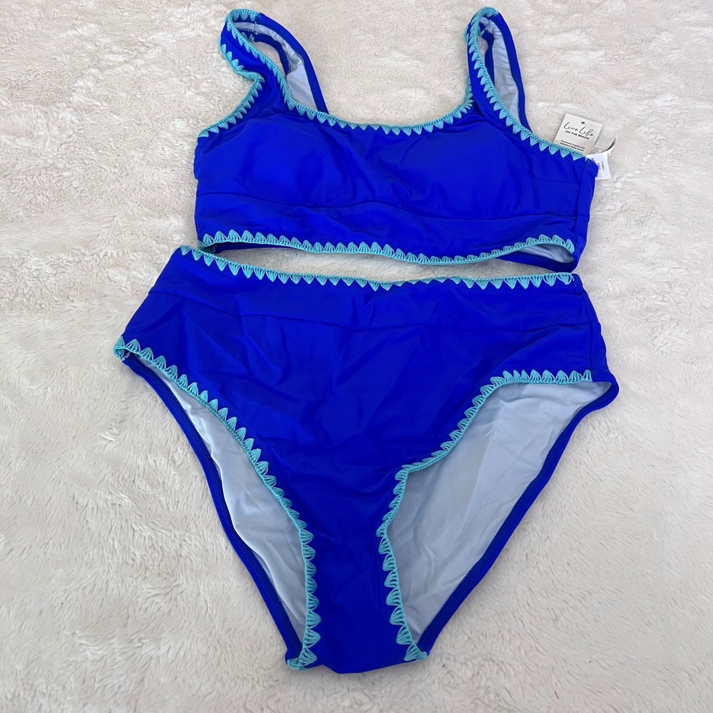Cupshe Royal Blue Two-Piece Bikini with Aqua Trim